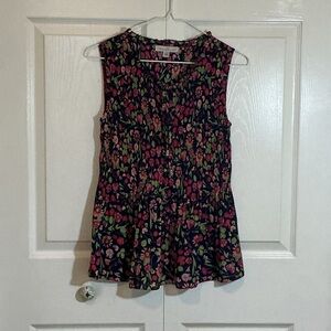 KEREN hart Floral Sleeveless Blouse - Pink and Green on dark blue.
